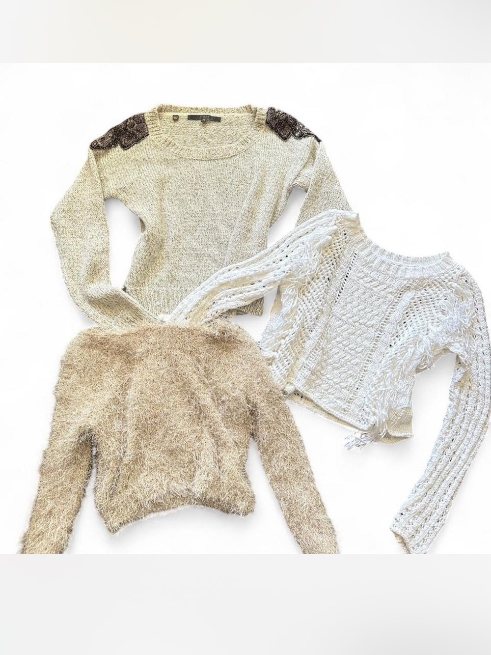 Cream white and yellow gold knitted sweater bundle #knitwear #winterwear #cozy